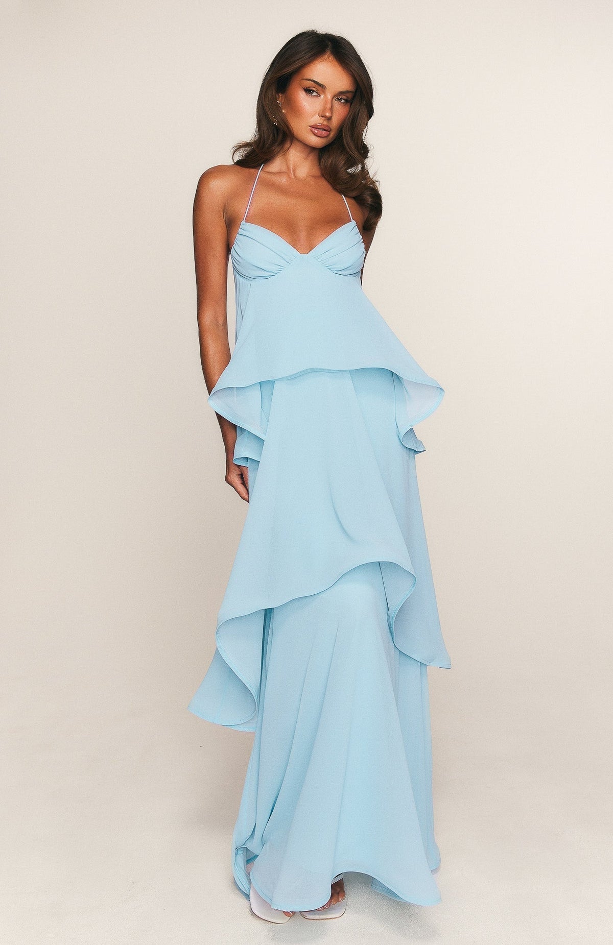 White Fox Twirl With Me Maxi Dress Baby Blue