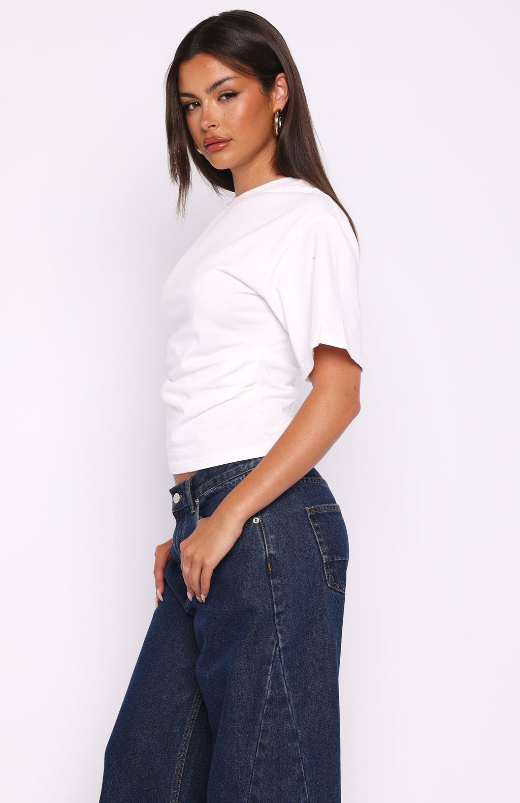 White Fox Destination Unknown Cinched Waist Boxy Tee White