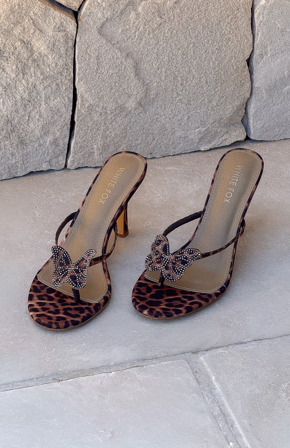 White Fox Landry Embellished Thong Mules Leopard