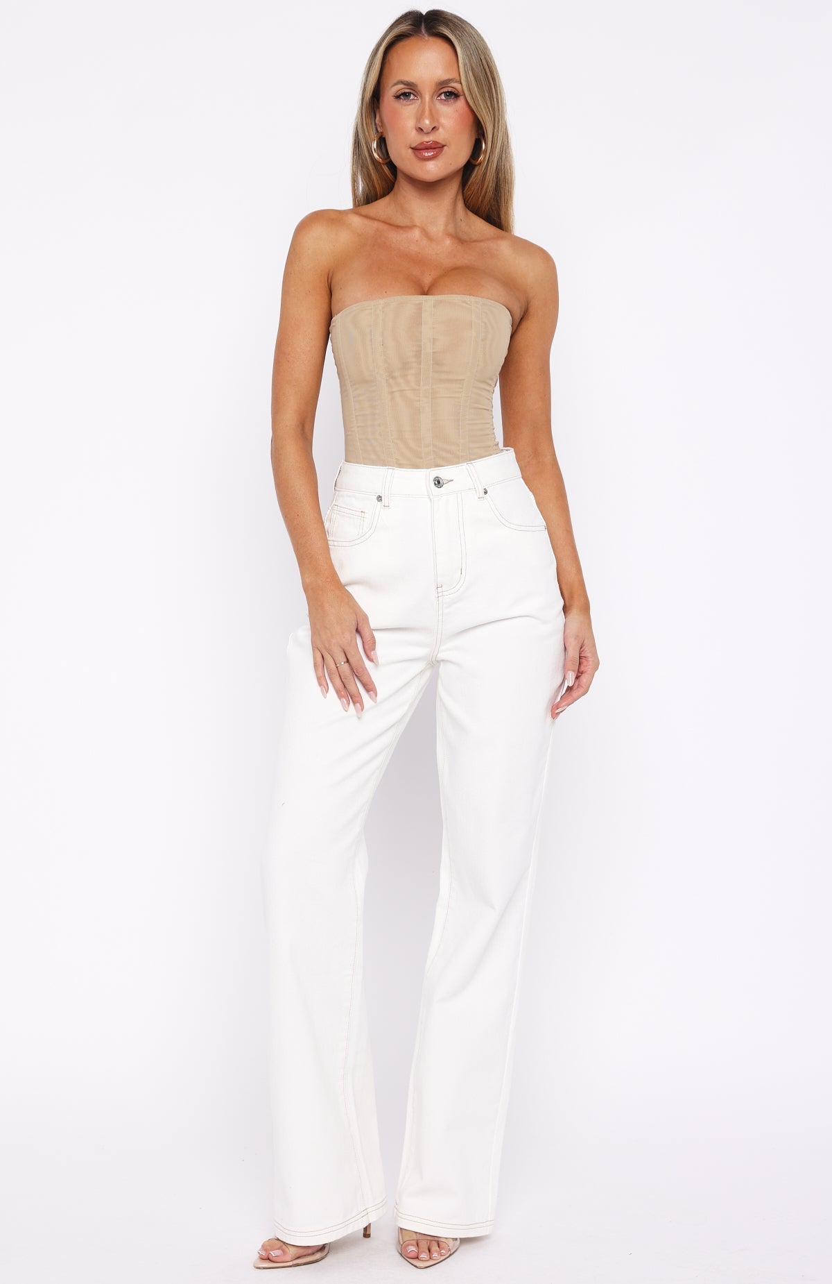 White Fox Alyssa High Rise Straight Leg Jeans Off White