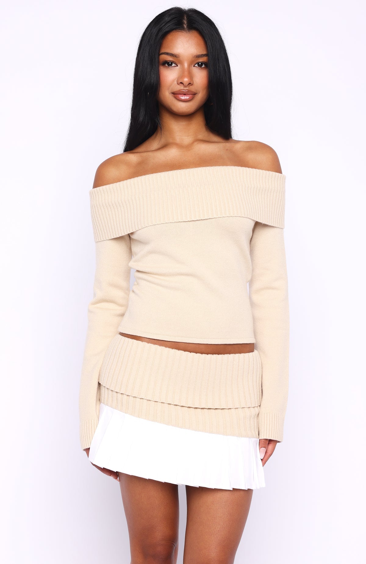White Fox You Did It Again Mini Skirt Beige
