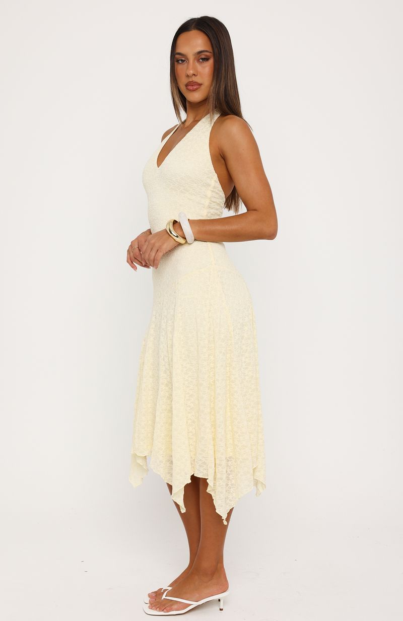 White Fox Crazy Little Thing Halter Midi Dress Lemon