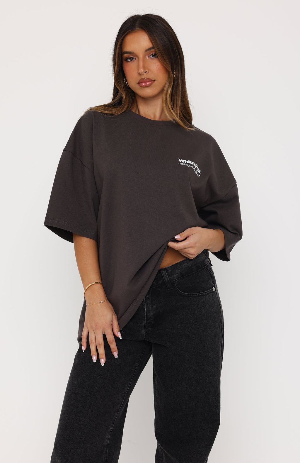 White Fox Made For The Heat Oversized Tee Charcoal