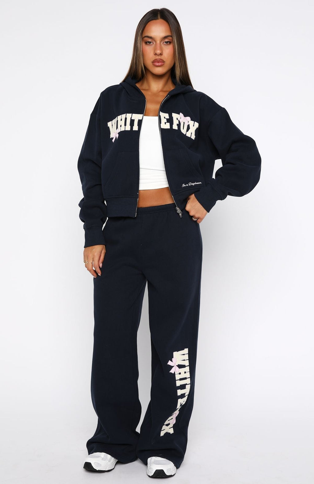 White Fox Daydreamers Madeline Wide Leg Sweatpants Navy