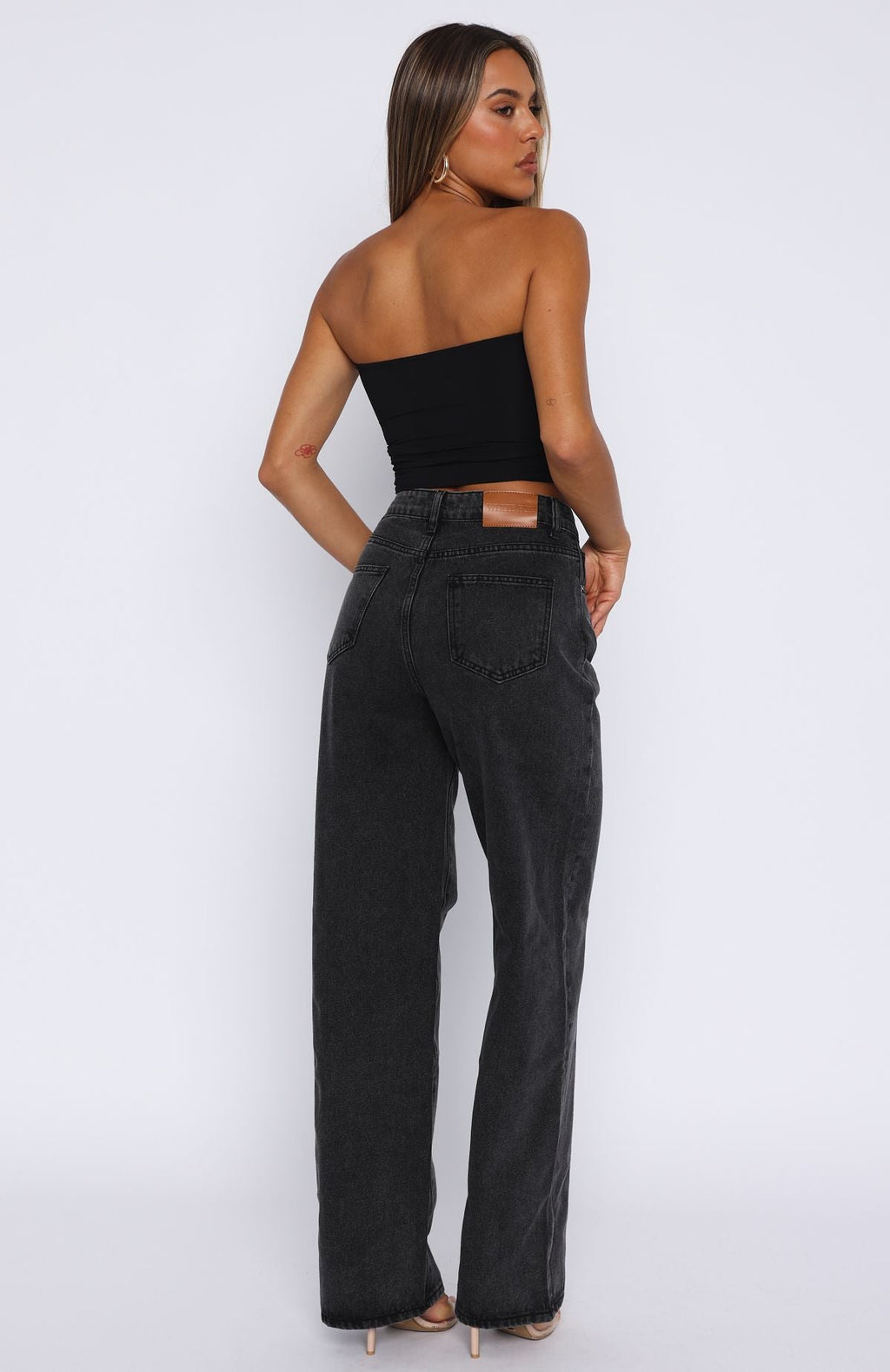White Fox Bring The Style High Rise Wide Leg Jeans Black Acid