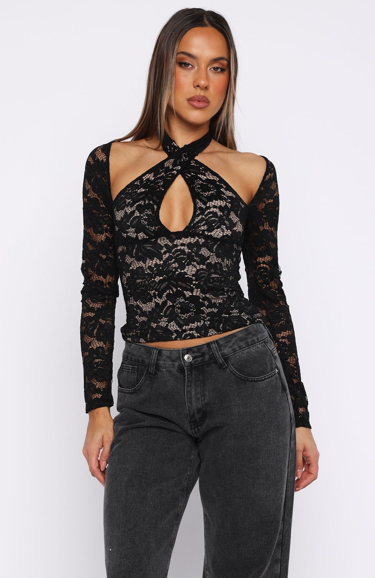 White Fox Last Time I Needed You Lace Top Black