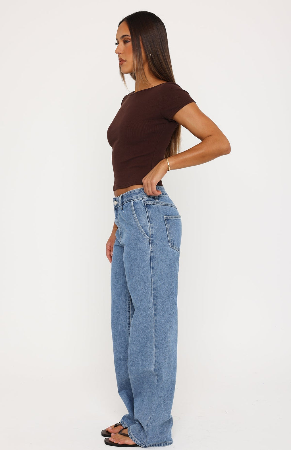 White Fox Jealous Side Low Rise Wide Leg Jeans Vintage Blue