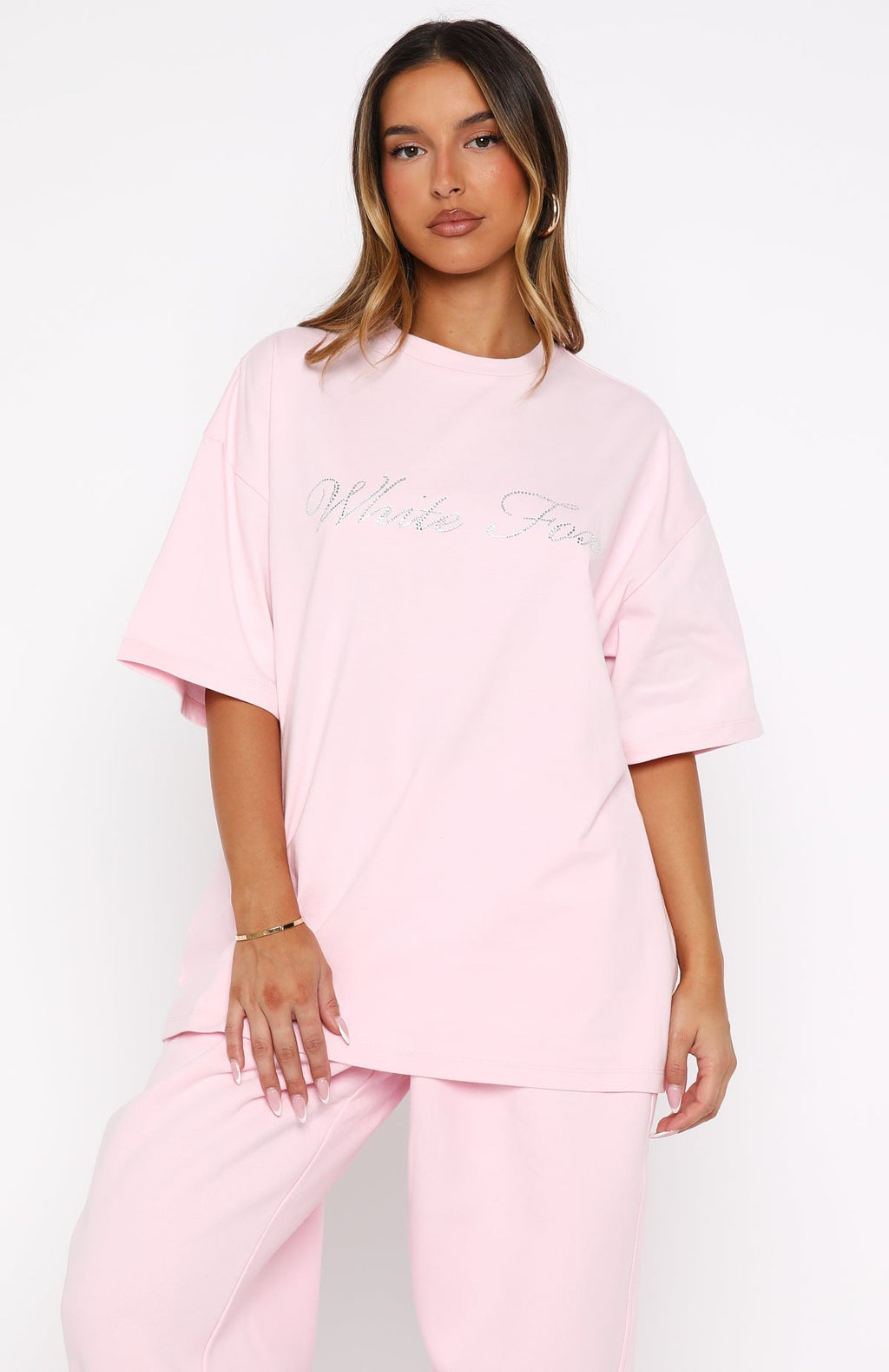 White Fox Make It Or Break It Oversized Tee Pink