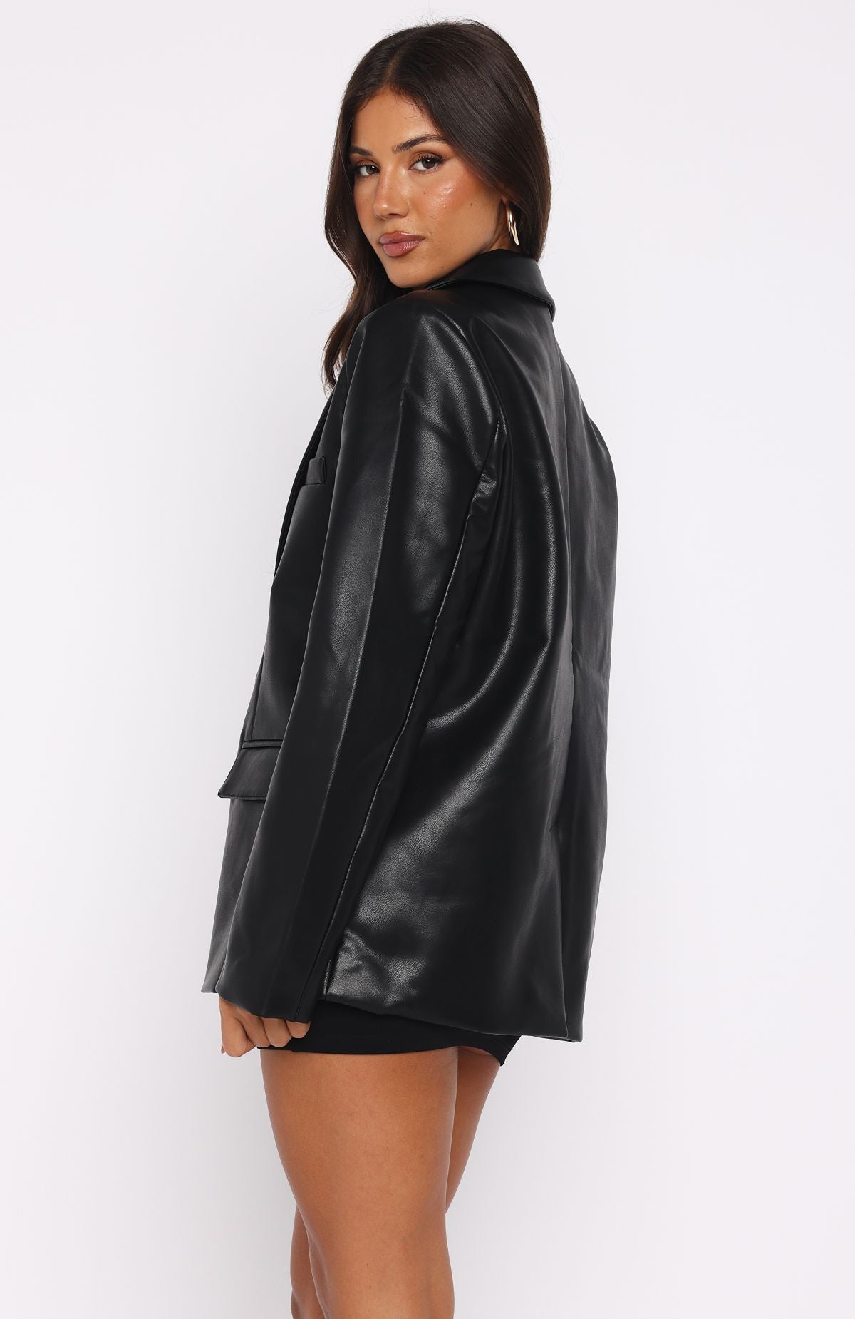 White Fox Heartthrob Pu Blazer Black