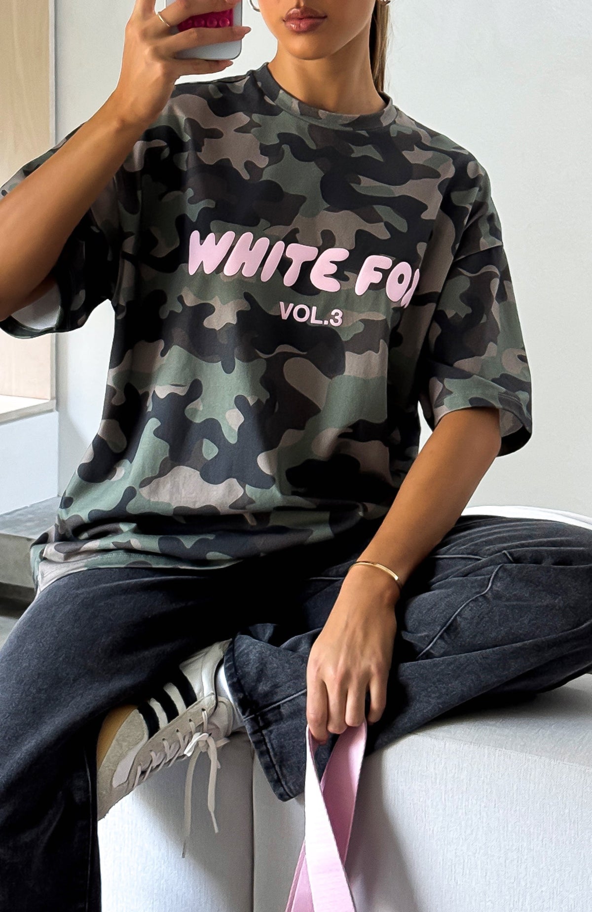 White Fox Offstage Printed Oversized Tee Washed Camo