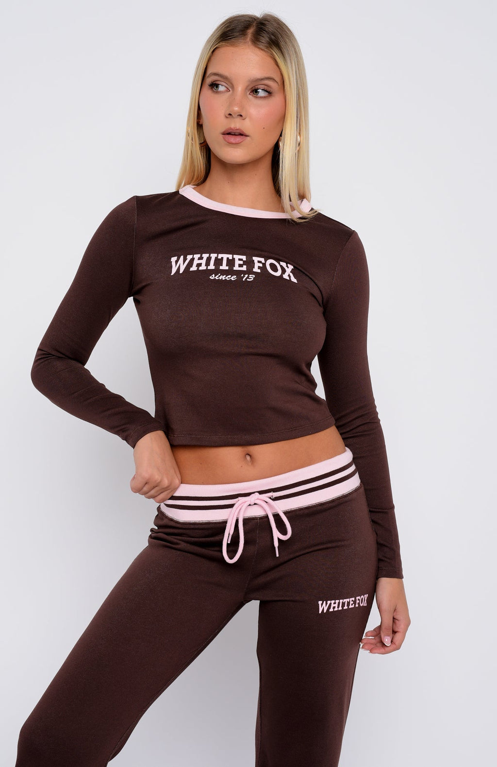 White Fox Everything We Do Long Sleeve Baby Tee Chocolate