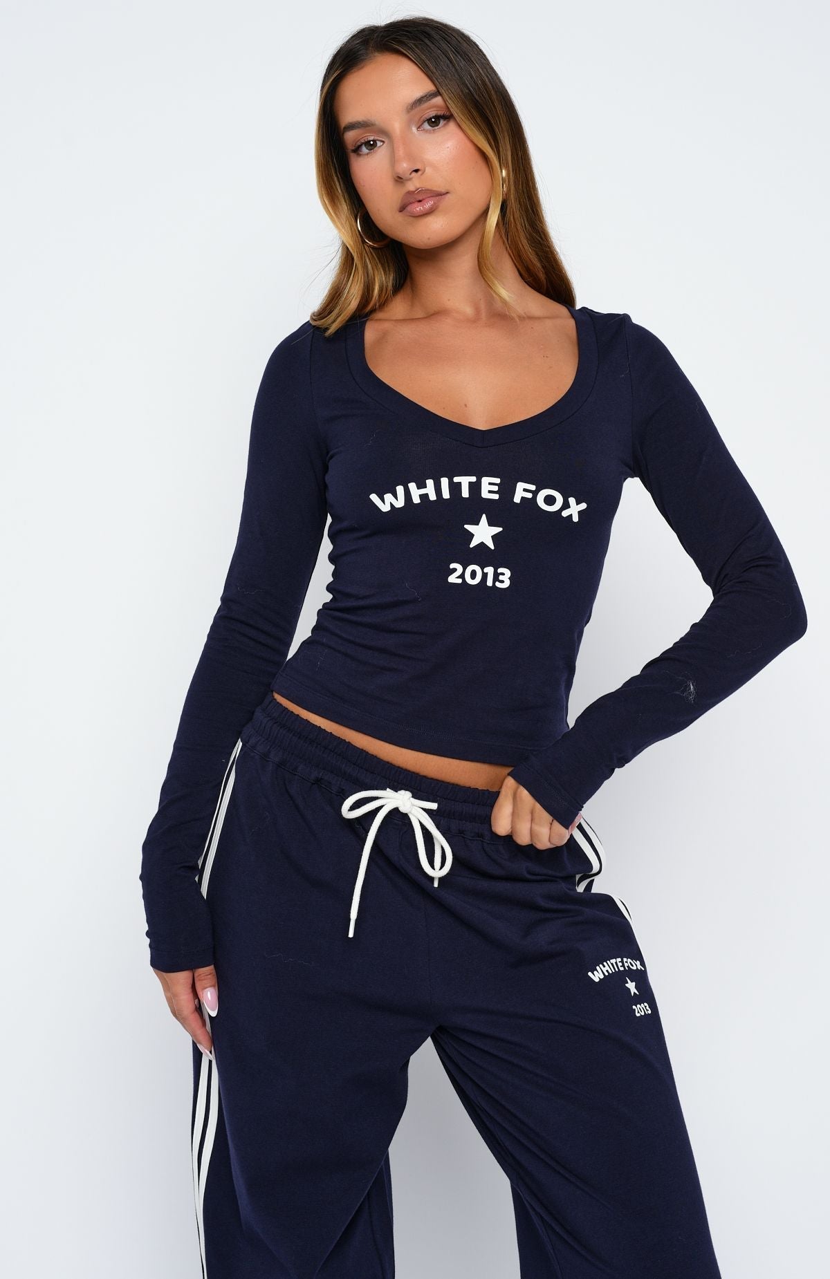 White Fox Found You Out Long Sleeve Top Navy
