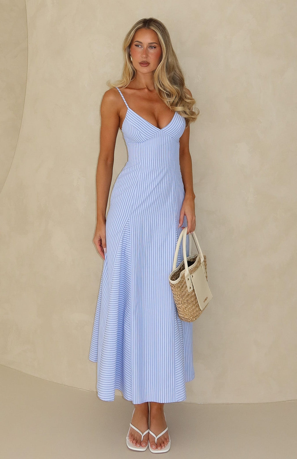 White Fox Truly Unforgettable Maxi Dress Blue Stripe
