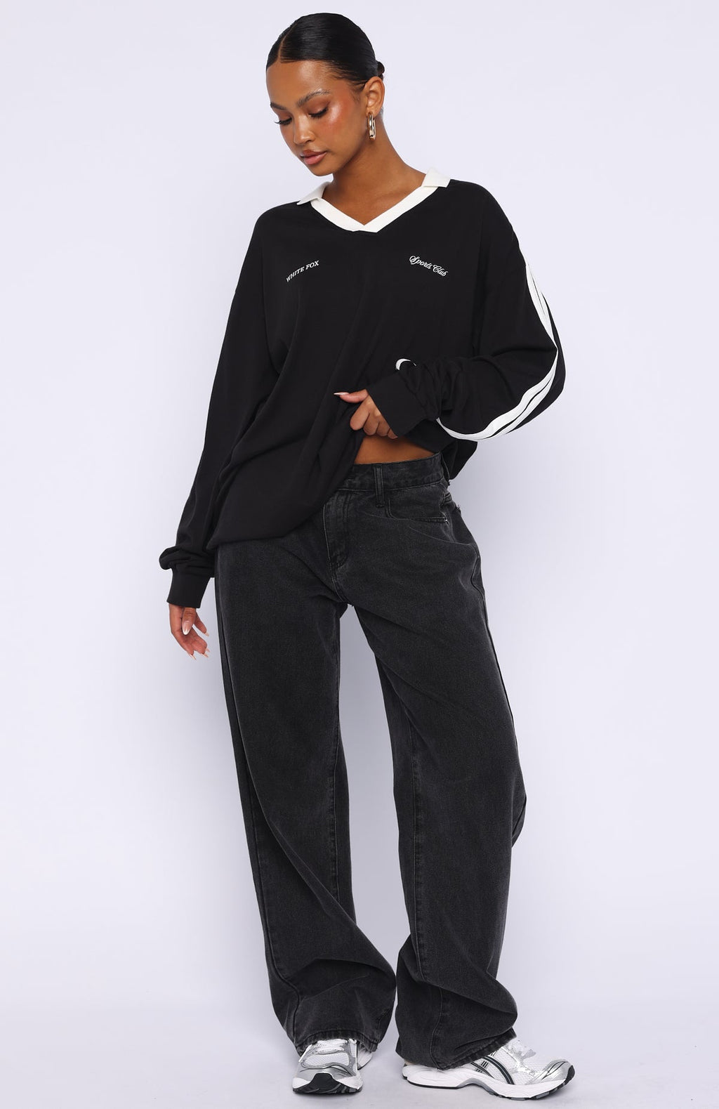 White Fox Dreamy Skies Long Sleeve Oversized Jersey Black