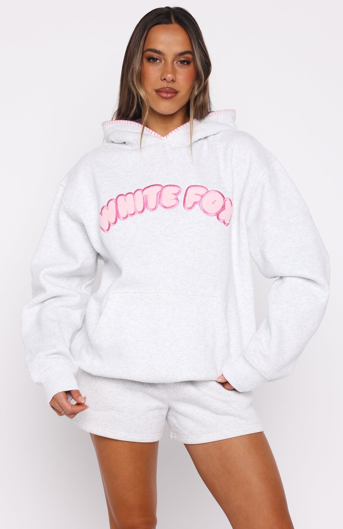White Fox Vol. 1 Front Graphic Oversized Hoodie Grey Marle