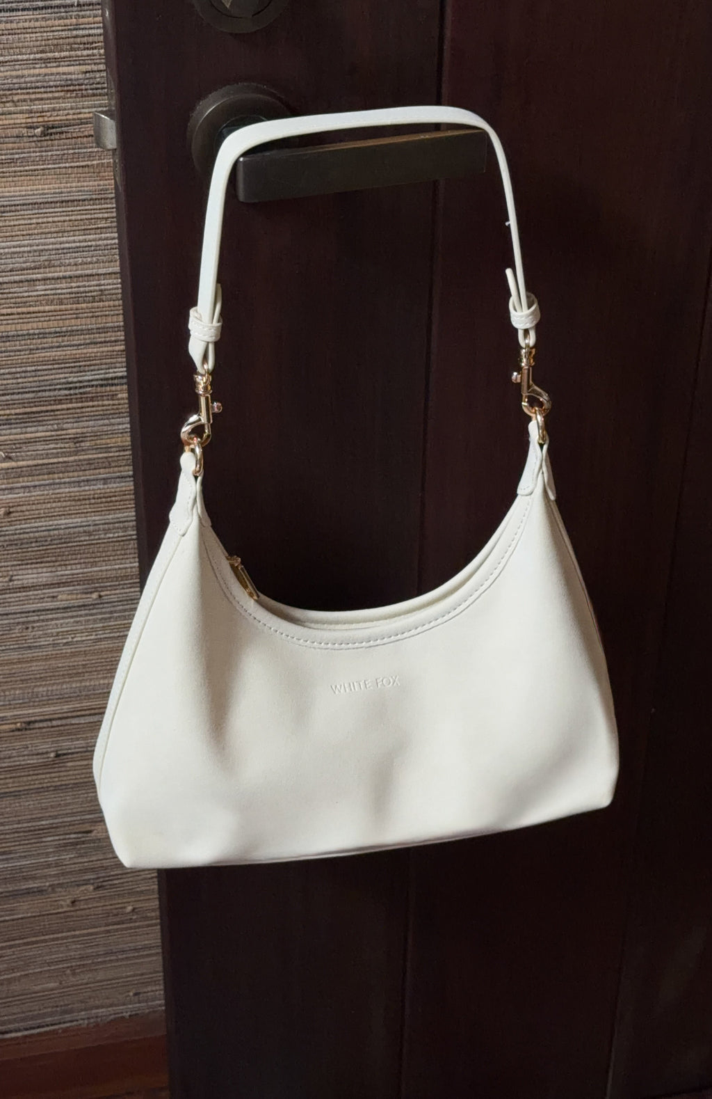 White Fox Jane Shoulder Bag Cream Faux Suede