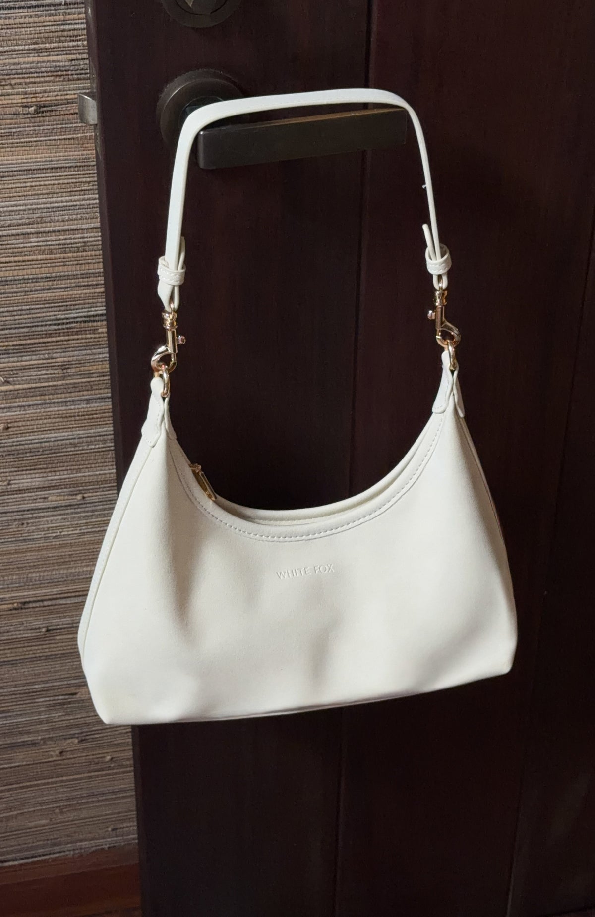 White Fox Jane Shoulder Bag Cream Faux Suede