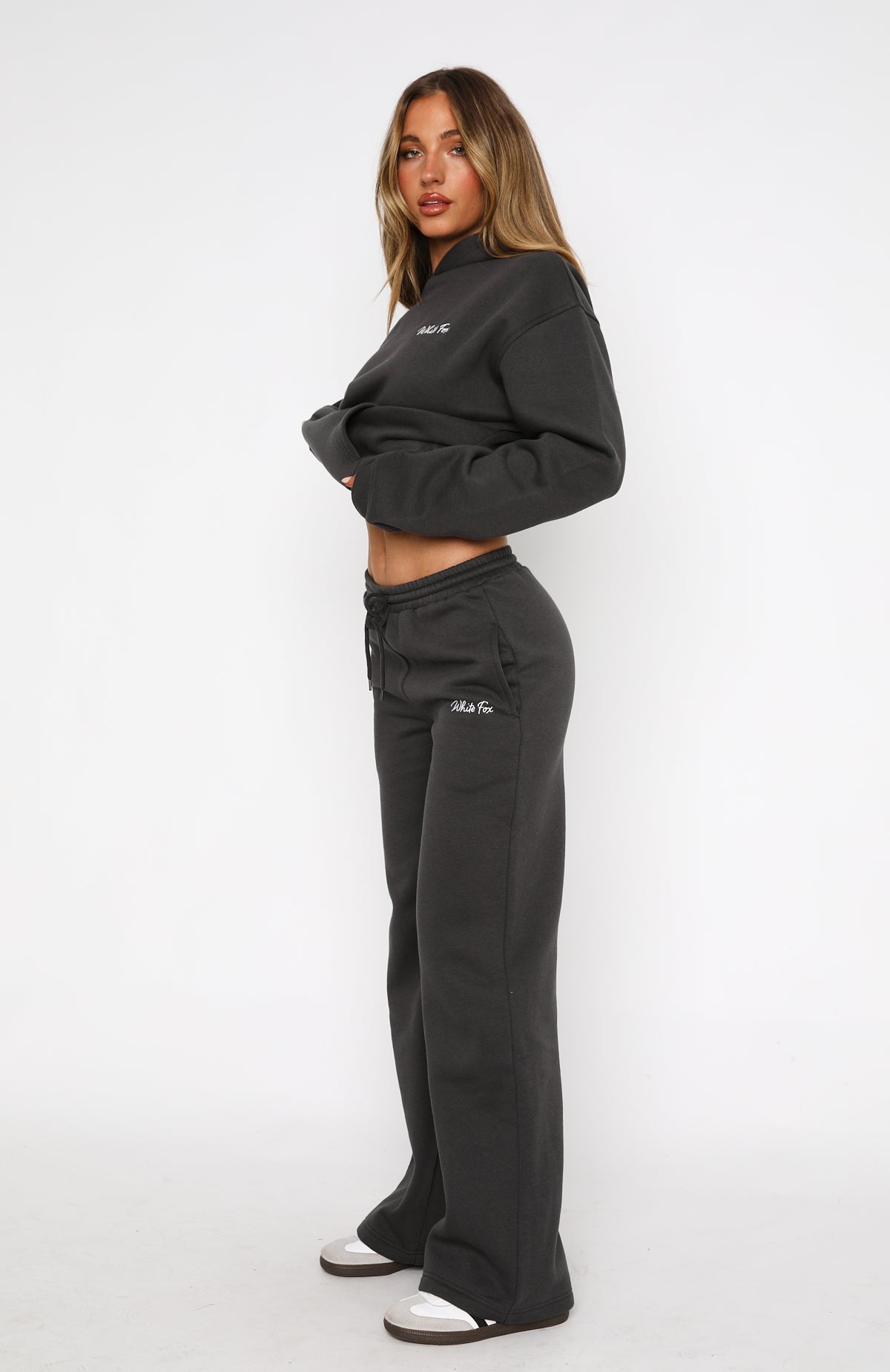 White Fox Match Your Words Wide Leg Sweatpants Charcoal