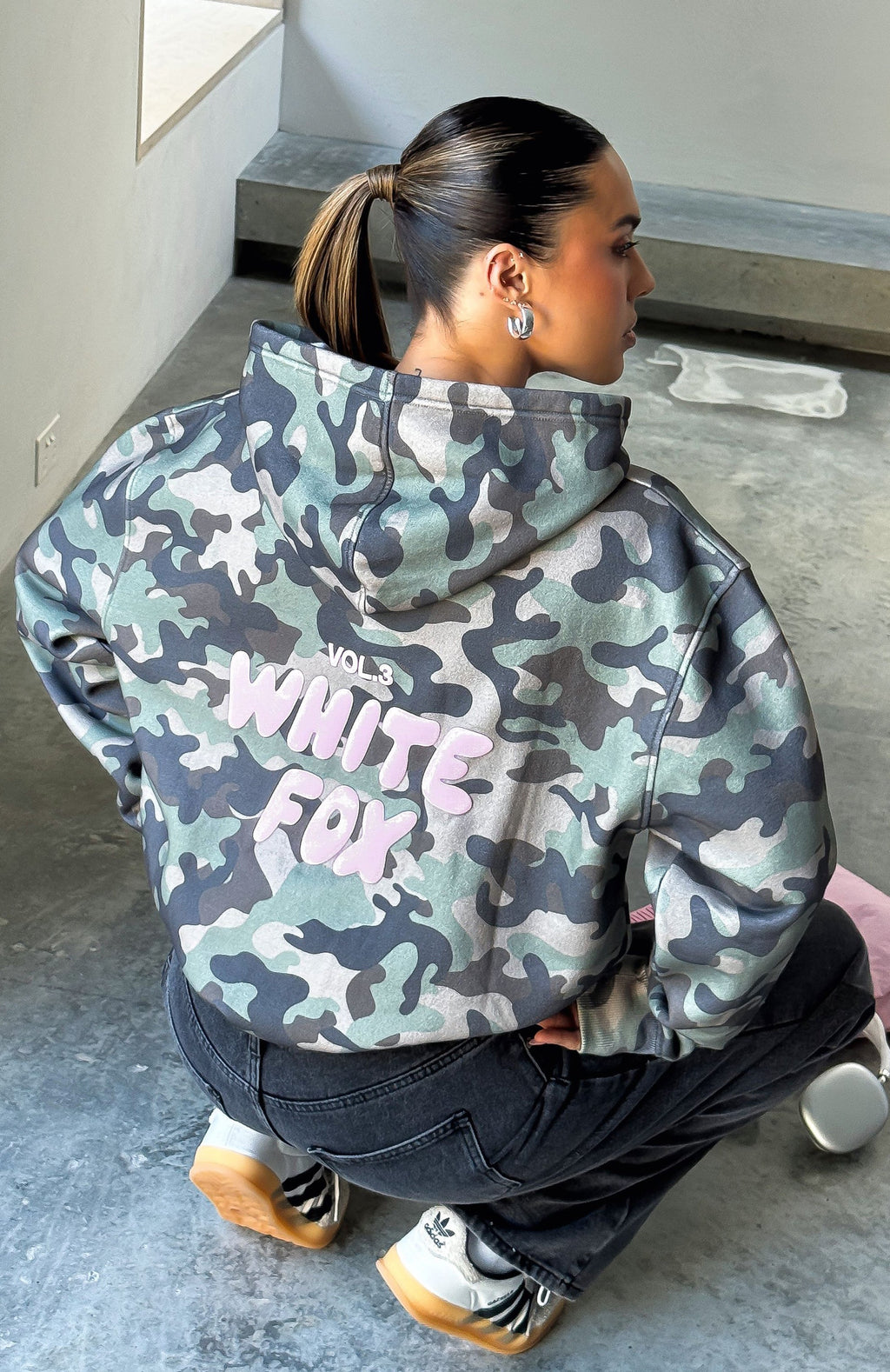 White Fox Offstage Printed Oversized Hoodie Washed Camo