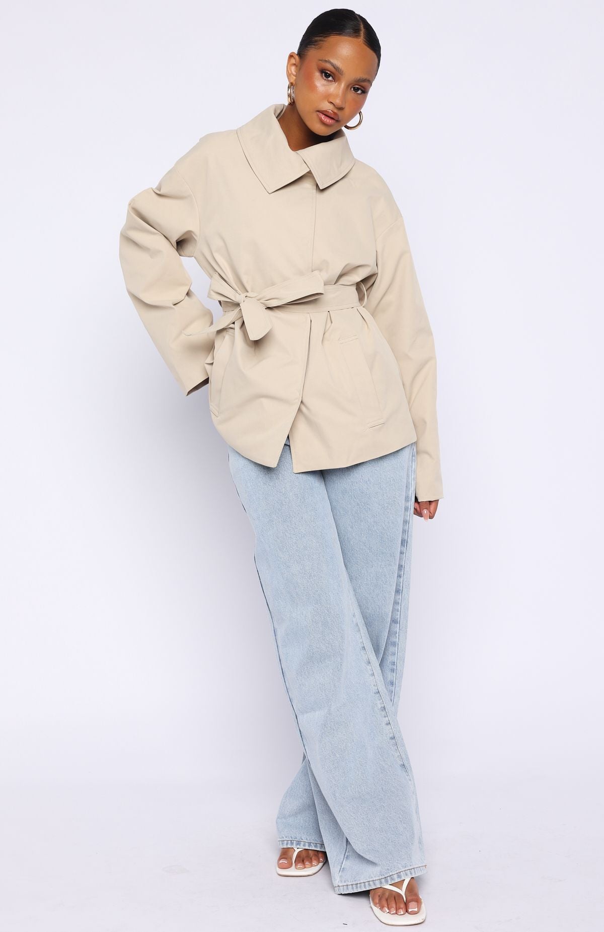 White Fox Could Touch Cropped Trench Jacket Sand