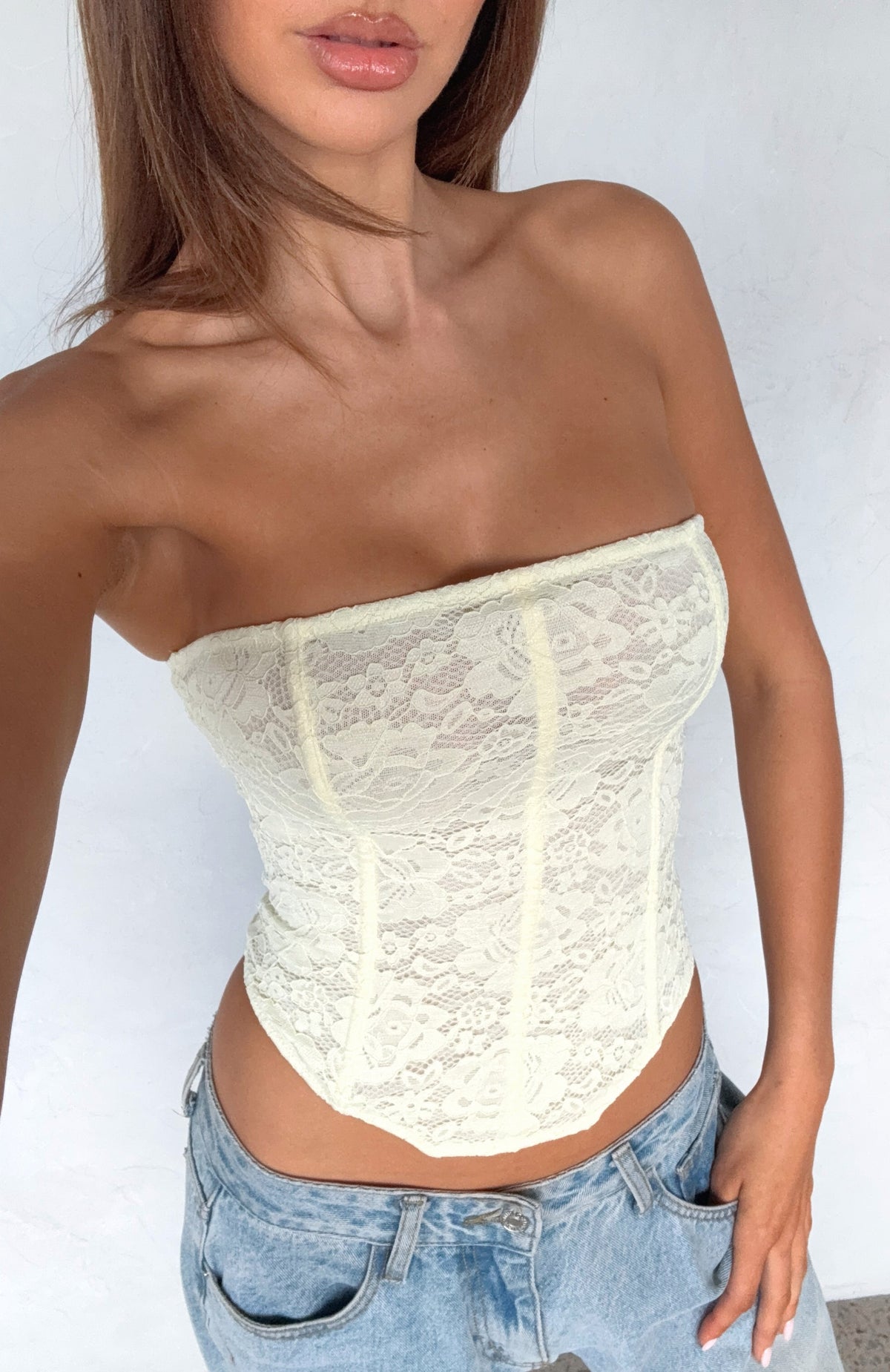 White Fox Play Your Part Strapless Bustier Lemon