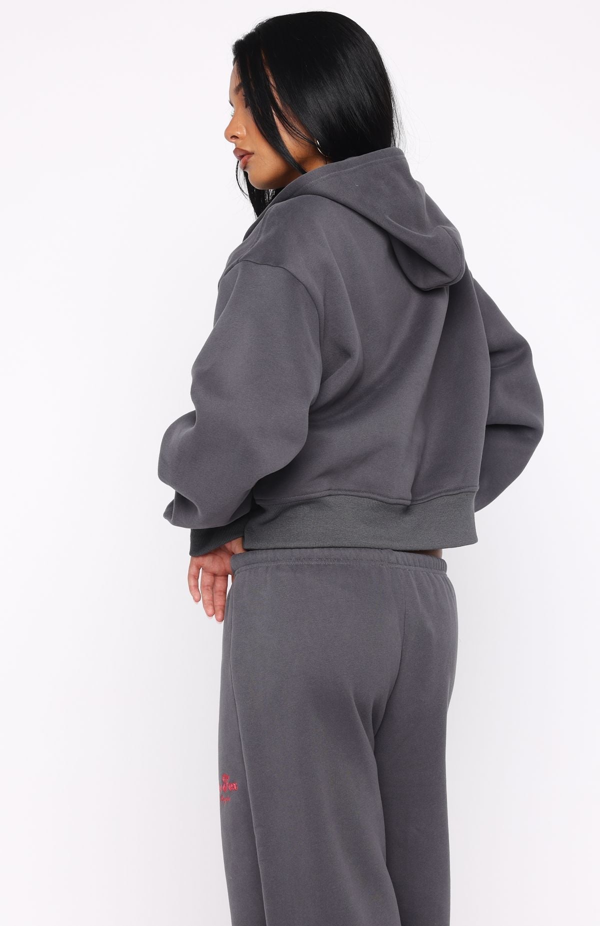 White Fox Through Thick And Thin Boxy Zip Front Hoodie Volcanic