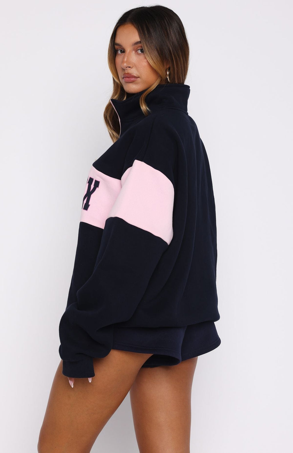 White Fox Show Yourself Zip Front Sweater Navy