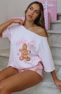 White Fox Sweetheart Pyjama Off Shoulder Tee Soft Pink