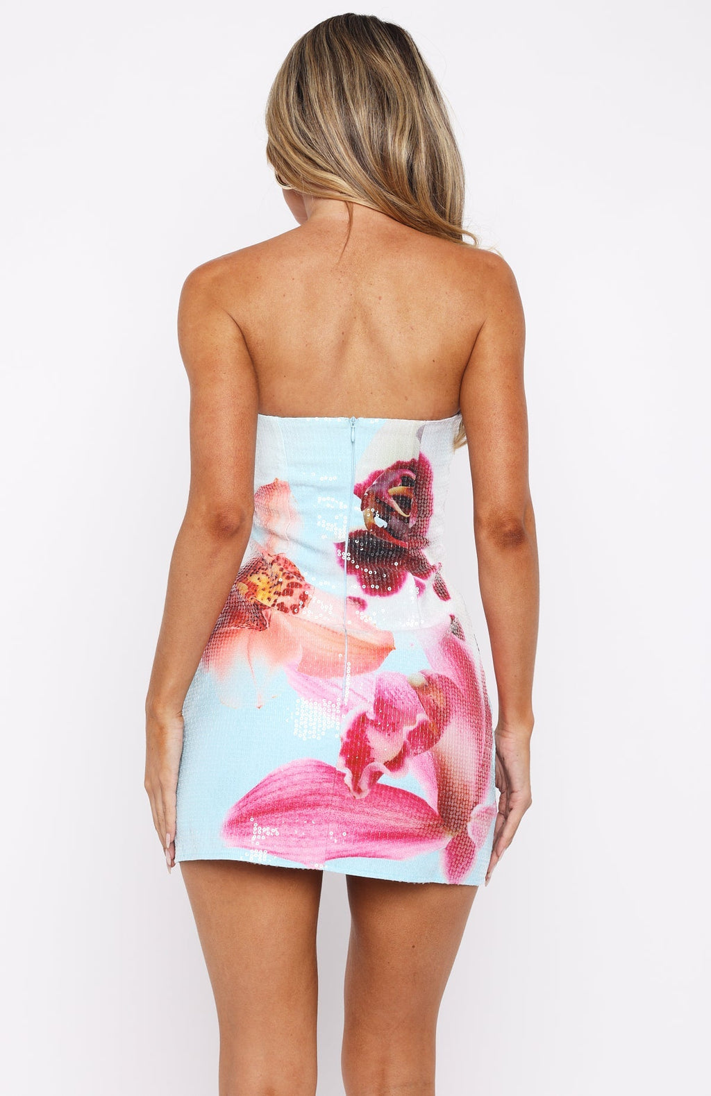 White Fox Make Up My Mind Sequin Mini Dress Blue Daze