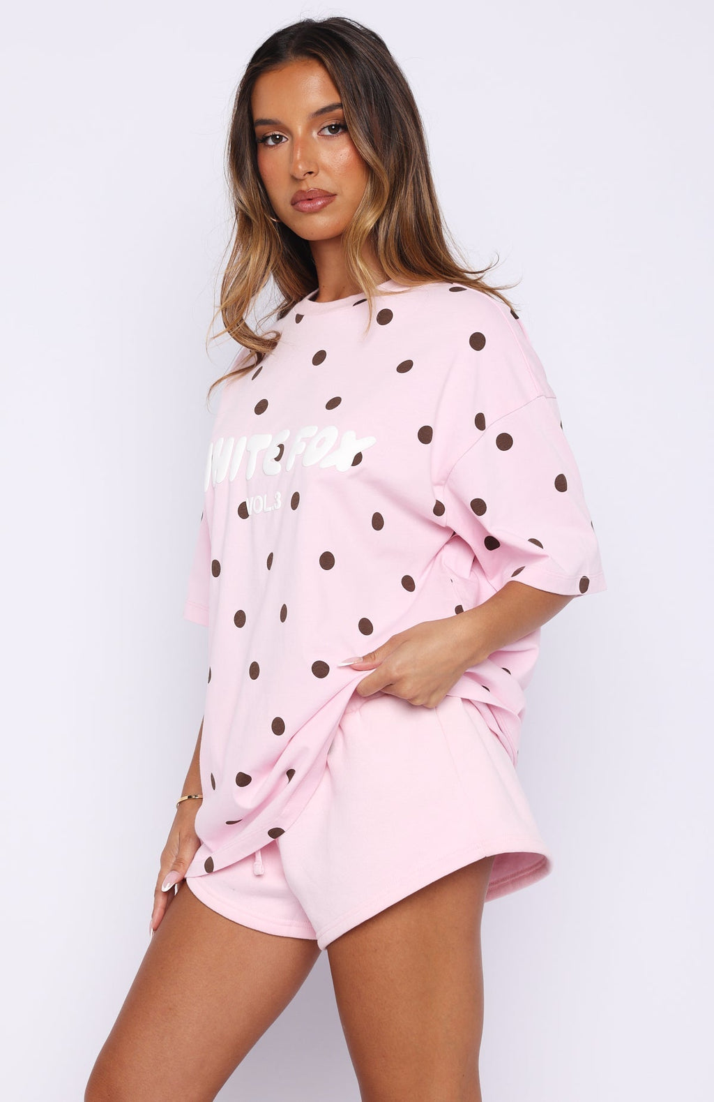 White Fox Offstage Printed Oversized Tee Posy Polka Dot