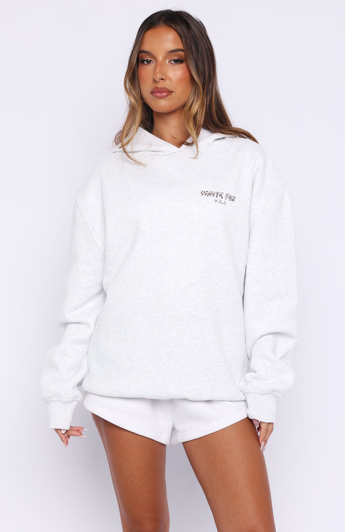 White Fox Offstage Printed Oversized Hoodie Grey Marle/Leopard