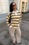 White Fox Soft Rewind Knit Sweater Honeycomb Choc Stripe