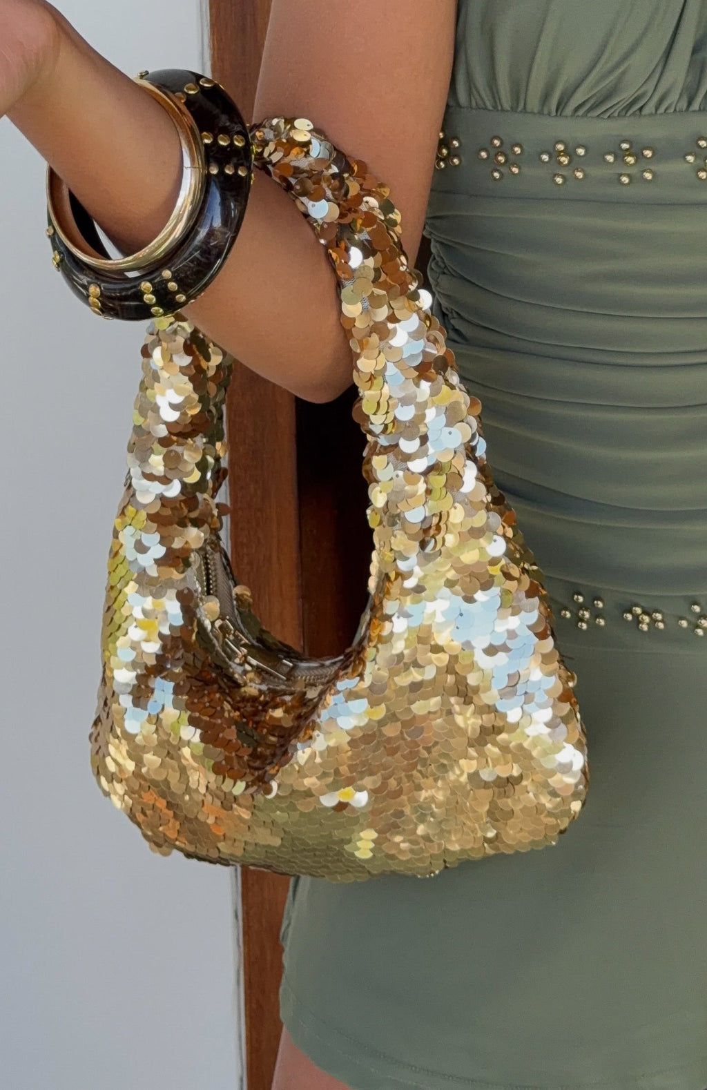 White Fox Kole Sequin Shoulder Bag Gold
