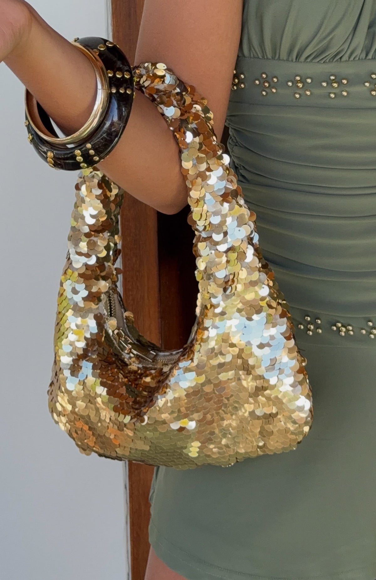 White Fox Kole Sequin Shoulder Bag Gold
