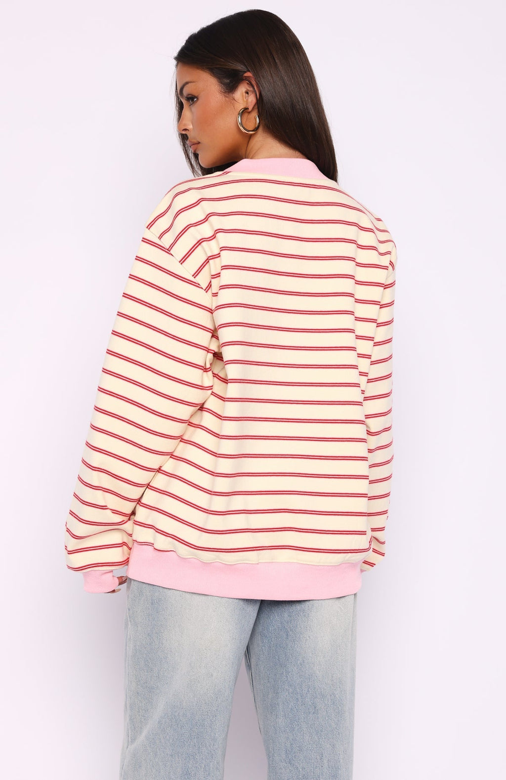 White Fox Happy Go Lucky Oversized Sweater Cream/Red Stripe