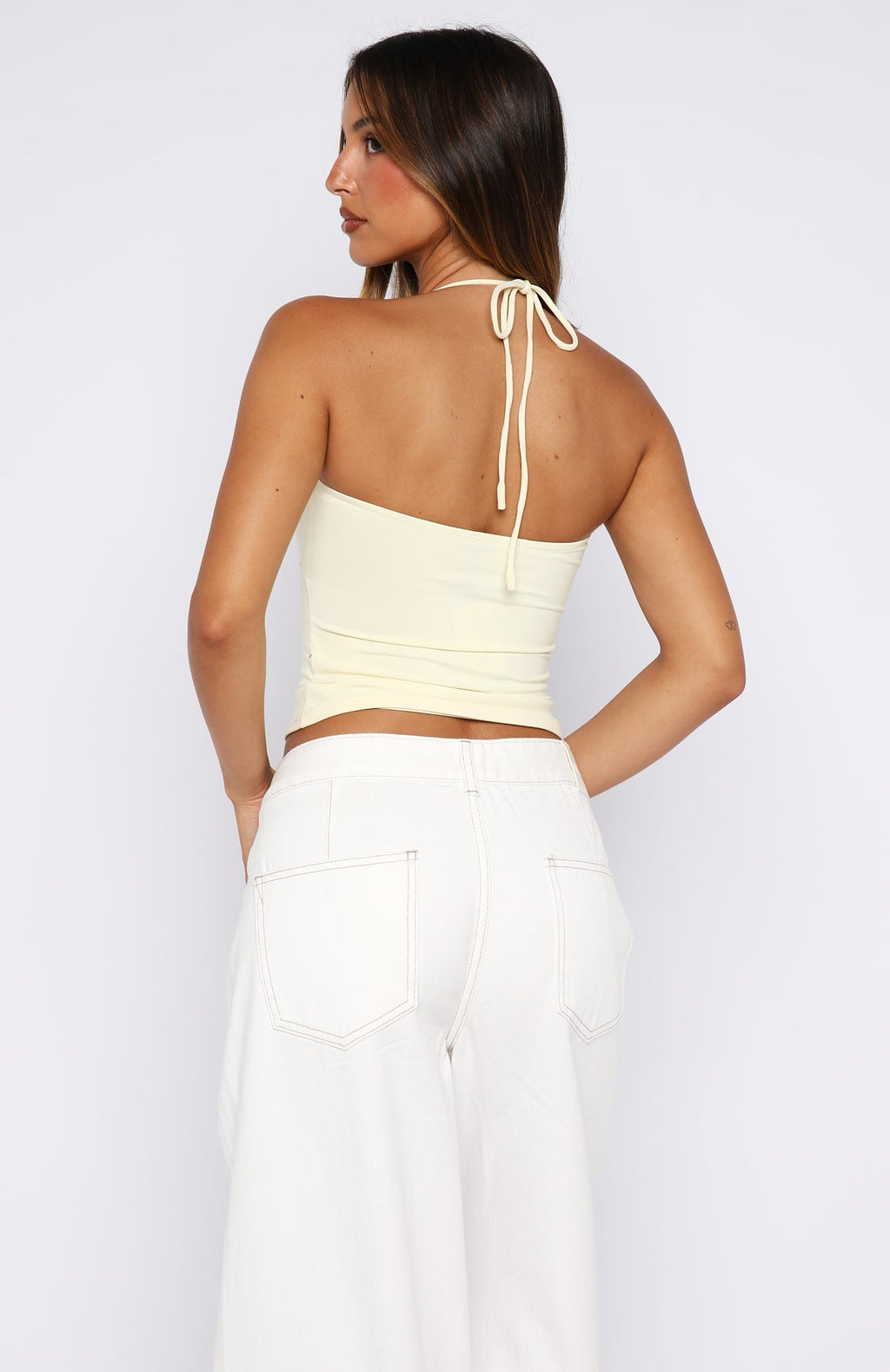 White Fox Timing Is Right Halter Top Lemon