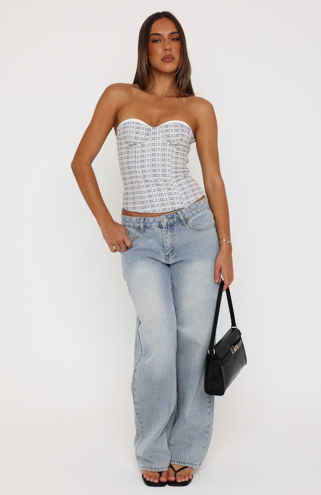 White Fox Fire Me Up Strapless Bustier Darling Grey Check
