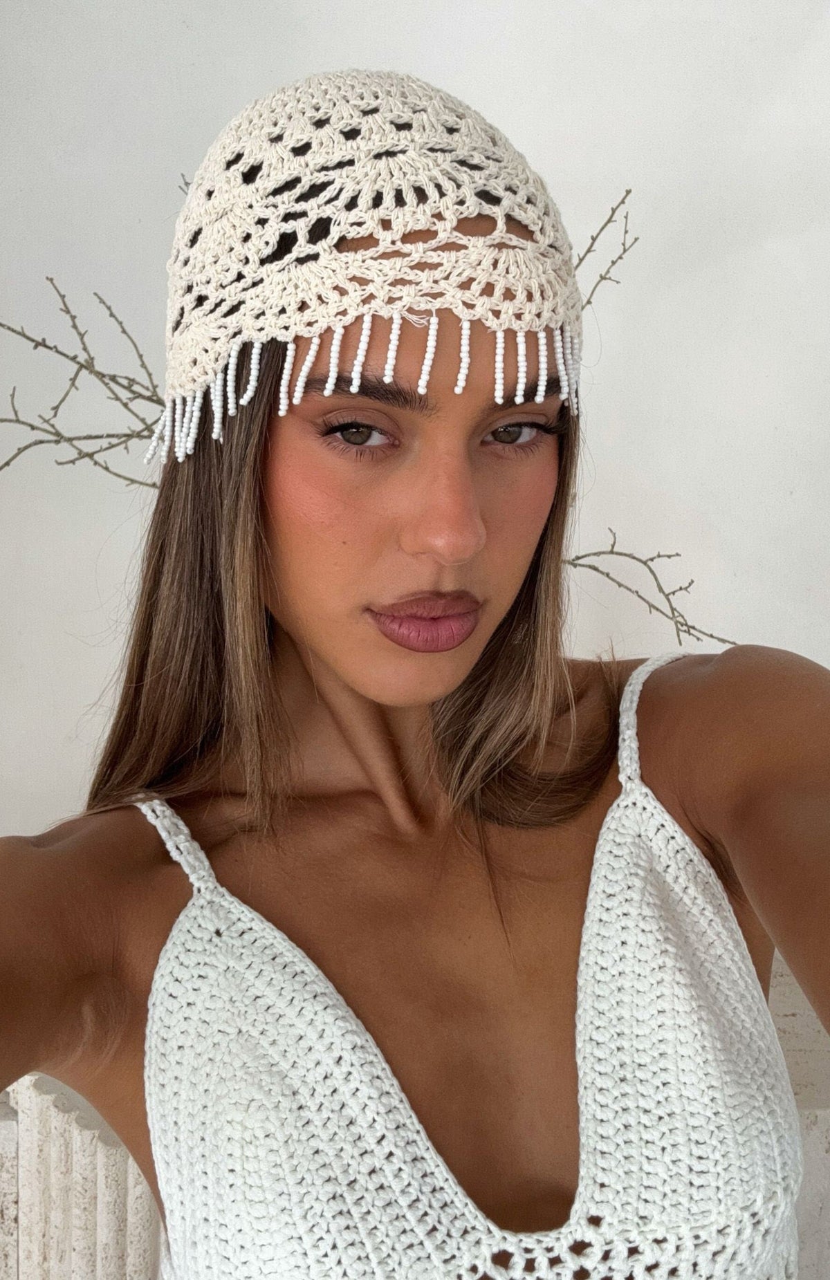 White Fox Maja Crochet Hat Cream