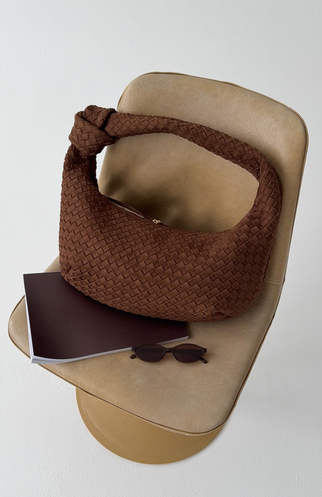 White Fox Lexi Shoulder Bag Chocolate Faux Suede