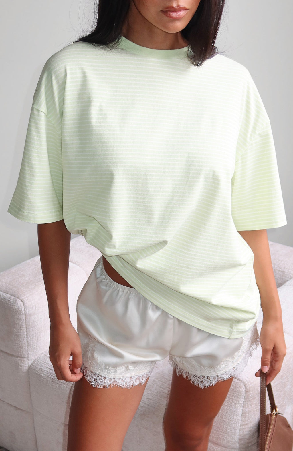White Fox Touchdown Oversized Tee Lime Stripe