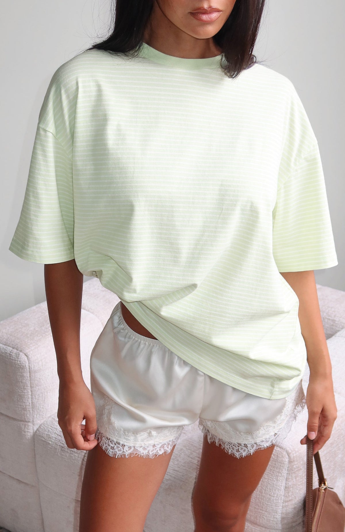 White Fox Touchdown Oversized Tee Lime Stripe