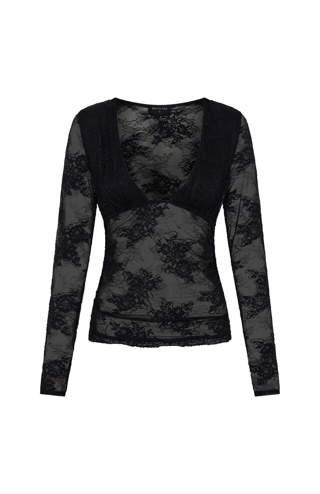 White Fox Always Stay Embellished Lace Long Sleeve Top Black