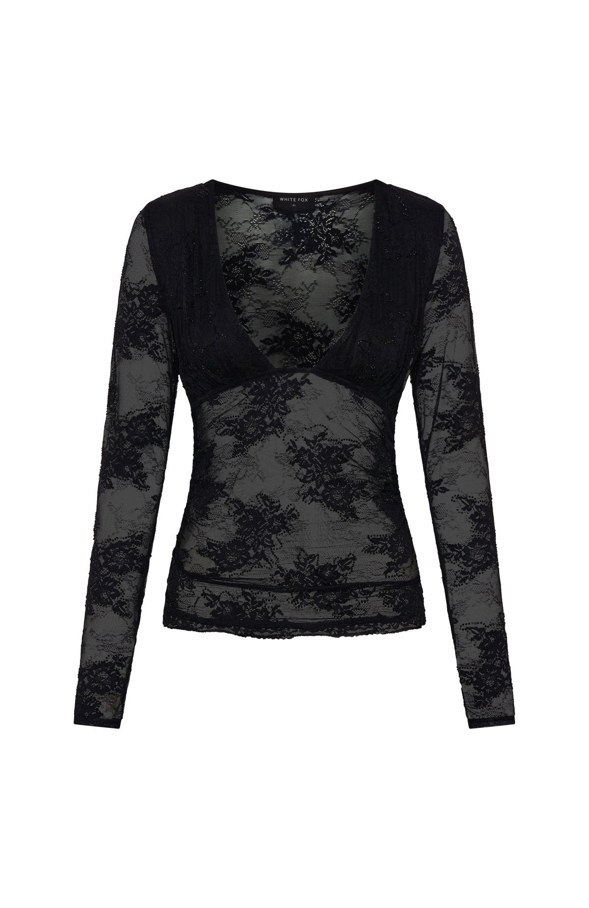 White Fox Always Stay Embellished Lace Long Sleeve Top Black