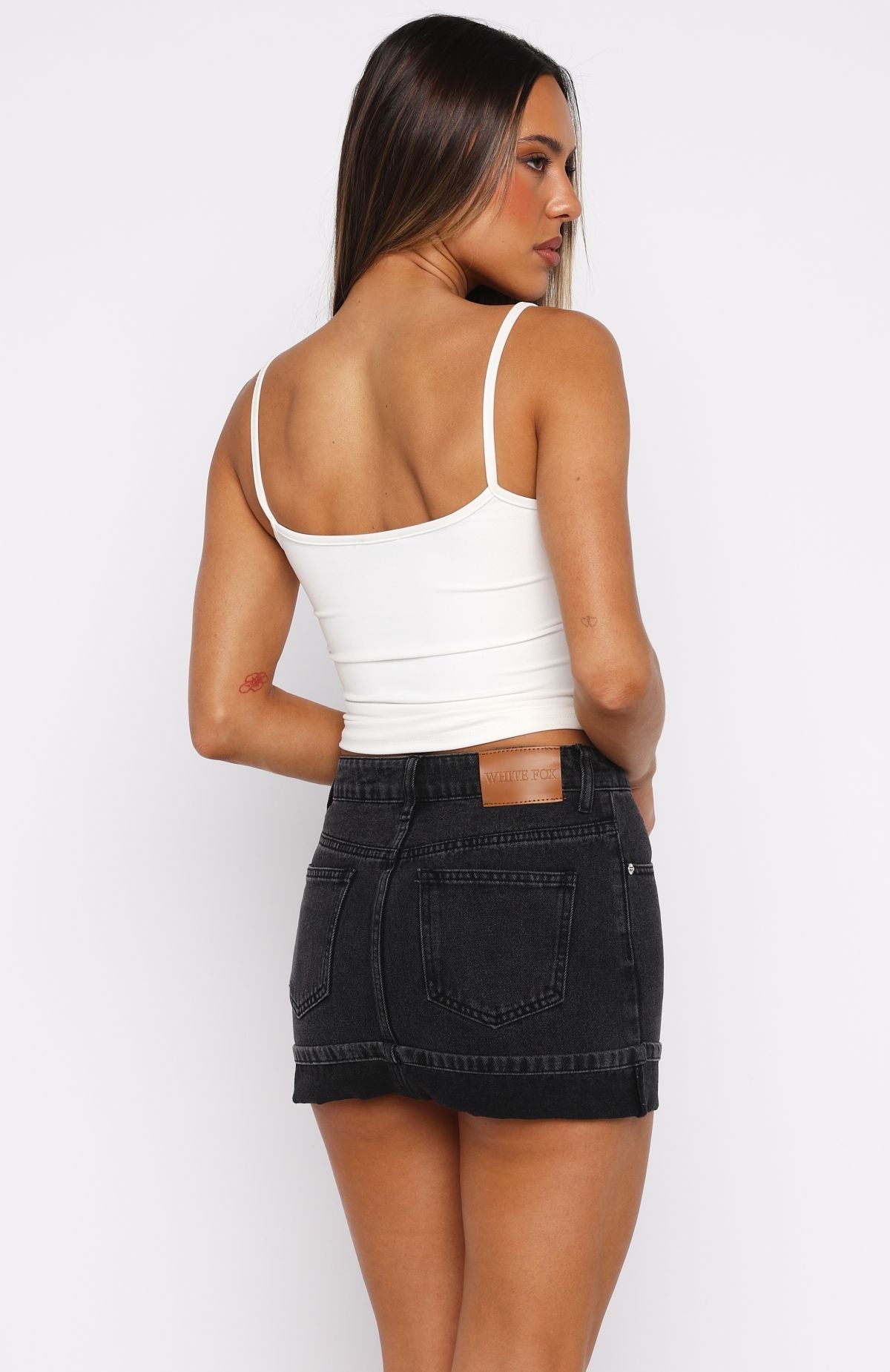 White Fox Charlotte Denim Mini Skirt Black Acid