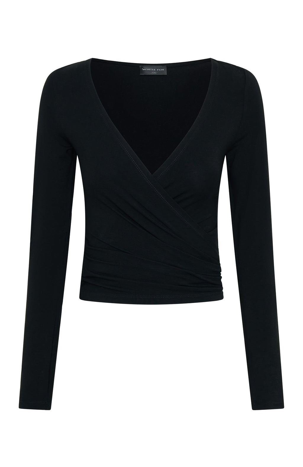 White Fox Staying Cute Long Sleeve Wrap Top Black