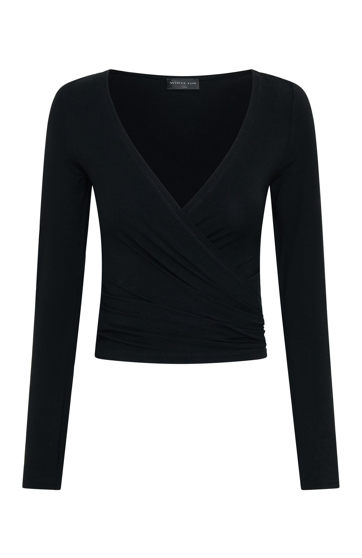 White Fox Staying Cute Long Sleeve Wrap Top Black