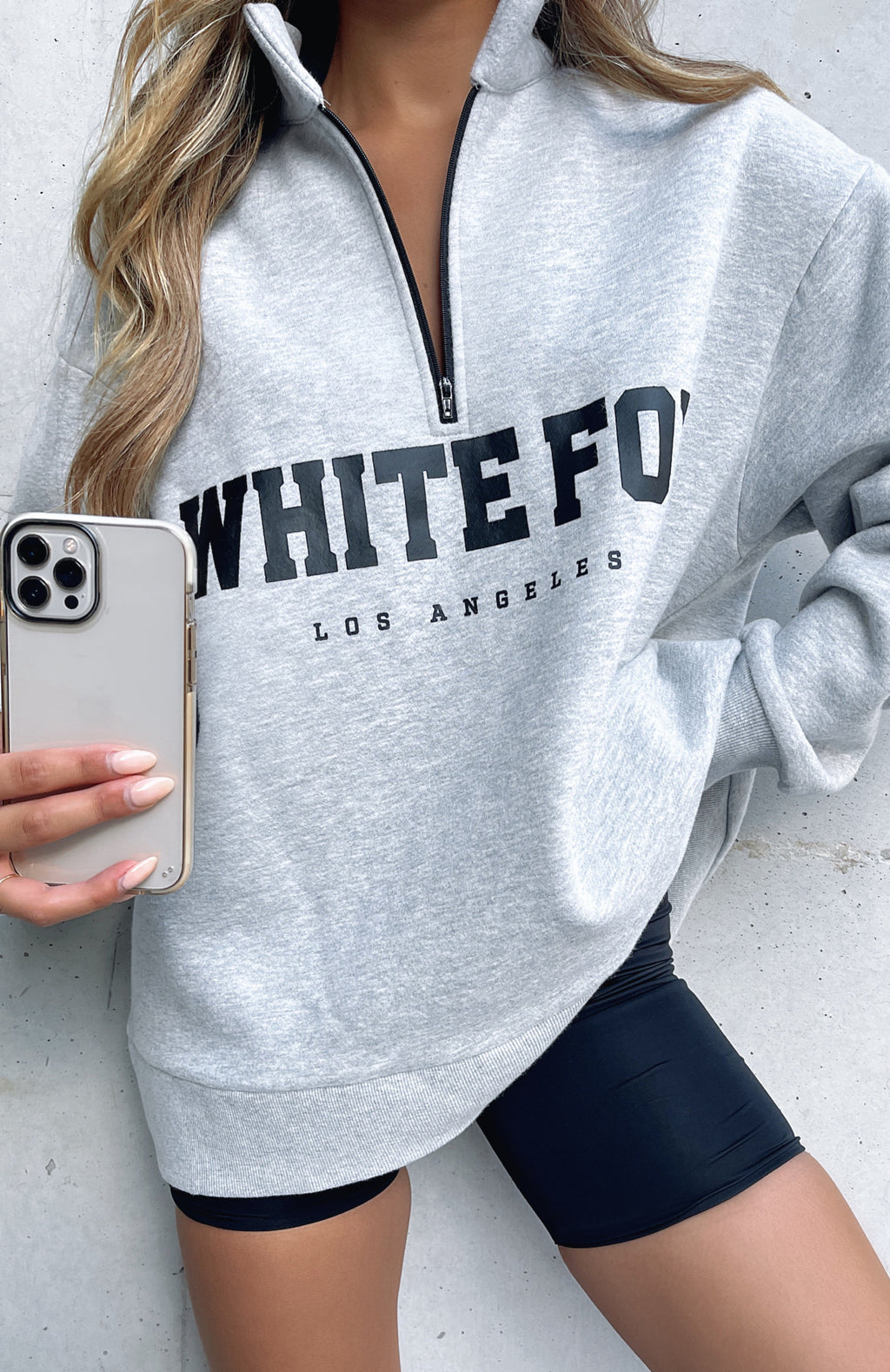 White Fox High Standard Zip Front Sweater Grey Marle