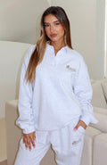 White Fox Can't Be Changed Oversized Henley Sweater Grey Marle