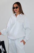 White Fox Chill Moves Oversized Henley Sweater Grey Marle