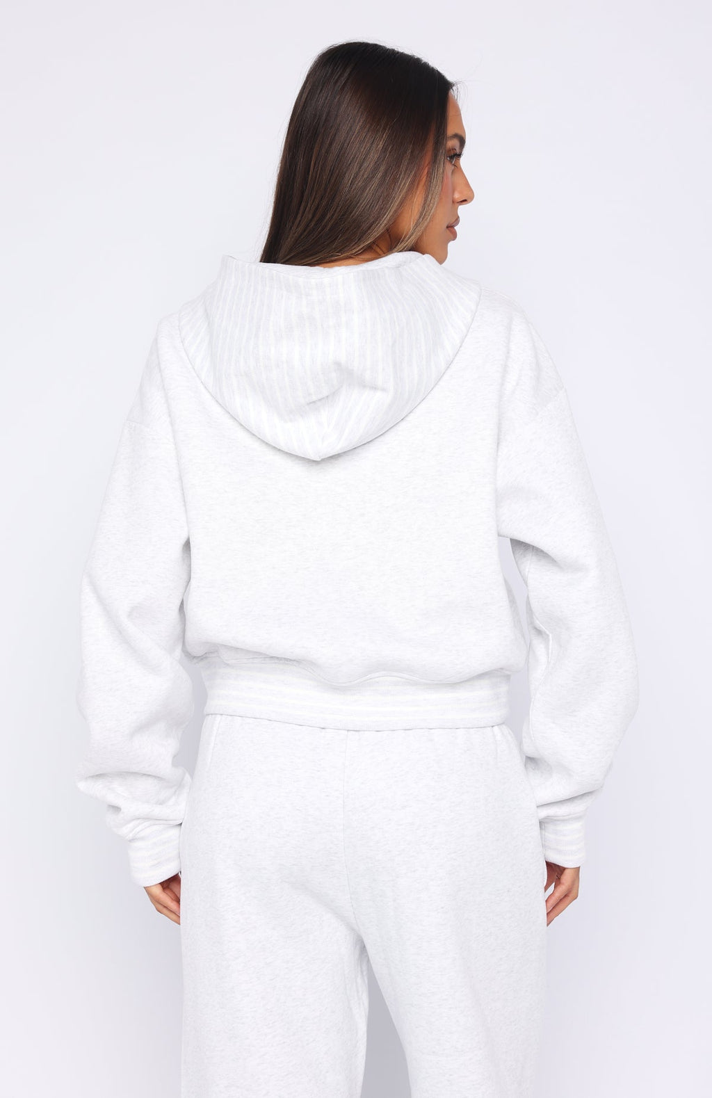White Fox Verano Sixteen Fiorella Boxy Zip Front Hoodie Grey Marle
